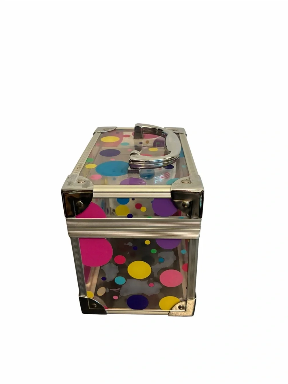 Caboodles Clear Polka Dot Train Case Makeup Organizer Silver Aluminum Trim Y2K